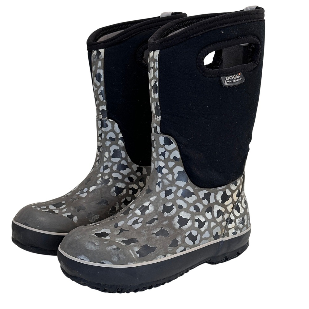 Bogs Leopard Waterproof Insulated Rain Boots -30F rated Youth Girls 2 Euro 33